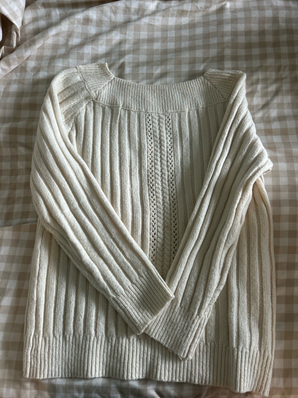 Francesca's Collections Cream Ribbed Scoop Neck Sweater